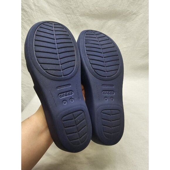Crocs Rhonda Wedge Sandals Slip-On Strappy Slides Open Toe Blue Women's Size 9 - Picture 8 of 11